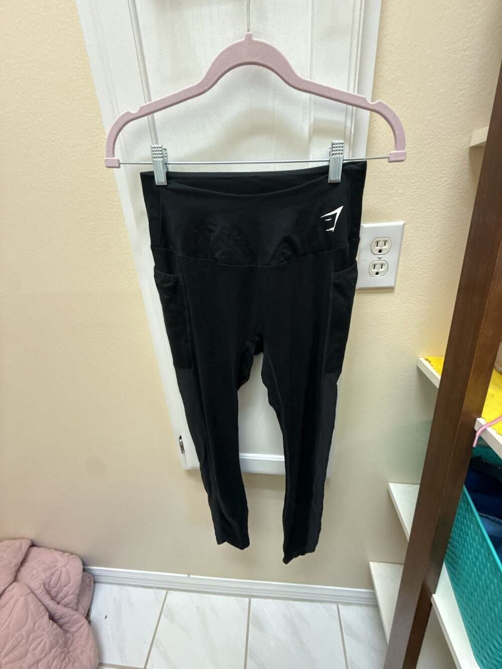 Gymshark Women's Training Leggings with Side Mesh Pockets, Black, Size Medium